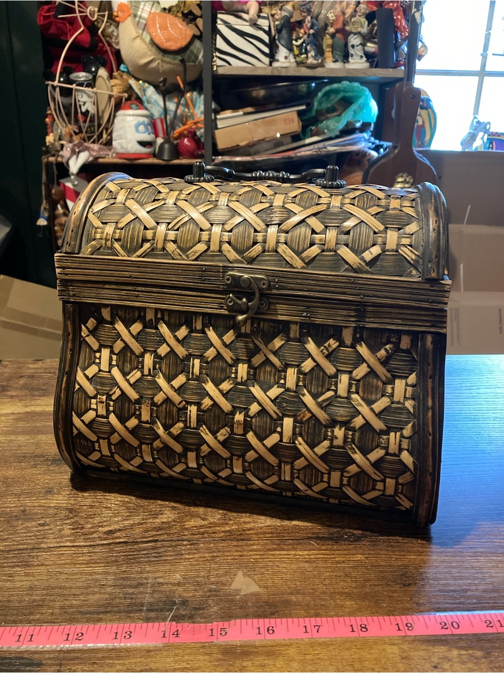 Vintage wicker basket weave with brass and wood purse/basket